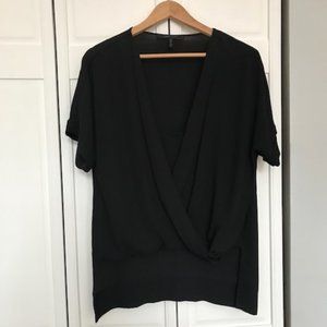 BCBGMAXAZRIA Natty Wrap-Front Black Blouse-Size M